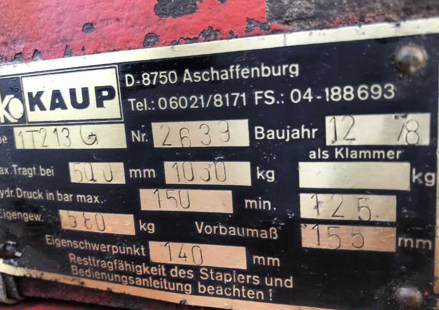 Kaup 1T213G, Kartonklammer - Pinza para Equipo de manutención: foto 1 Kaup 1T213G, Kartonklammer - Pinza para Equipo de manutención: foto 1