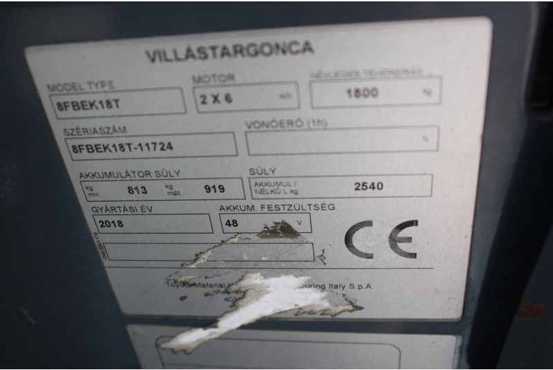 Carretilla elevadora eléctrica Toyota 8FBEK18T: foto 19