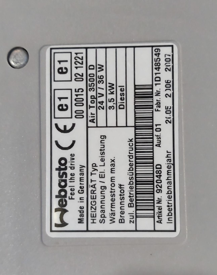 Sirocou Webasto Air Top 3500/5000 - Calefacción/ Ventilación para Camión: foto 4 Sirocou Webasto Air Top 3500/5000 - Calefacción/ Ventilación para Camión: foto 4